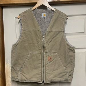 Carhartt Vest tan Sherpa lined size large zip up
